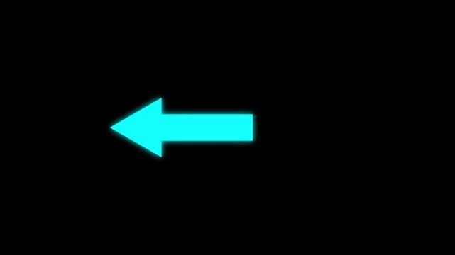 Arrow pointing left direction symbol indicating back or previous page. simple red pointer showing opposite direction. arrow extending on black background