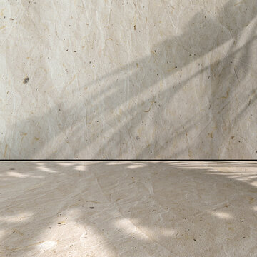  Fondo de estudio de habitaci&oacute;n vac&iacute;a con patrones de sombras de luz solar. Interior de estudio en blanco con sombras de luz diagonales. Transmite calidez, minimalismo y un ambiente tranquilo.