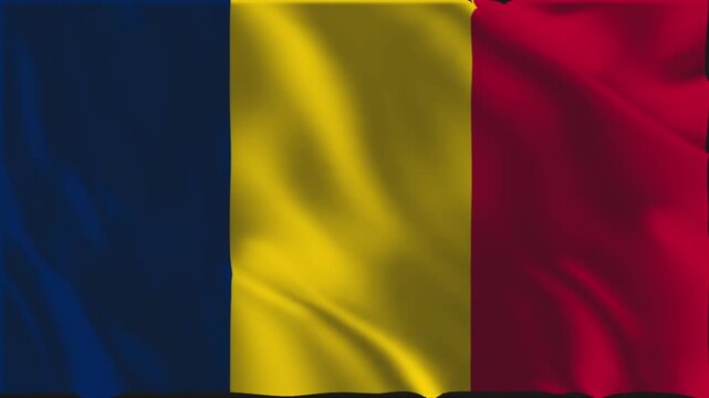 Flag of Chad waving slowly in the foreground.