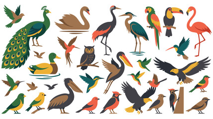 Fototapeta premium Collection of diverse bird species in various poses.