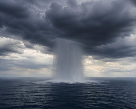 Incredible Microburst Dropping Sudden Localized Shaft Of Heavy Rain Directly Onto The Ocean Surface Below