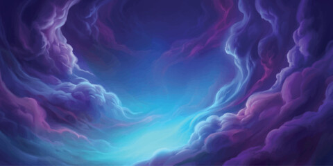Dreamlike Cloudscape: A surreal and ethereal sky filled with swirling clouds in vibrant hues of purple and blue, creating a sense of wonder and imagination. © Kaosar