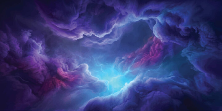 Cosmic Dreamscape: Ethereal clouds of deep purple and vibrant pink swirl around a bright blue core, creating a visually stunning and abstract cosmic phenomenon.