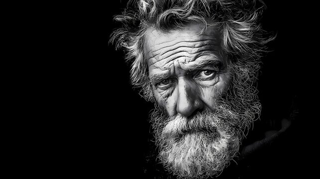 Elderly man stares with a weathered face.