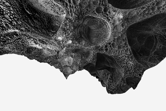  Textura de cresta de monta&ntilde;a org&aacute;nica gris Fondo abstracto 3D. Cresta texturizada gris rugosa sobre fondo negro. Sugiere ciencia, estructura y formaci&oacute;n natural org&aacute;nica. Ilustraci&oacute;n 3D.