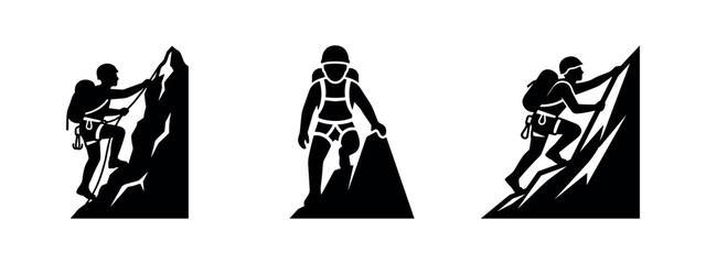 Mountain climbing icons set. Adventure, sport, and outdoor rock climbing symbols for explorers. © Lili