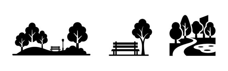 Obraz premium Public Park and Outdoor Bench Icons - Nature and Recreation Area Set