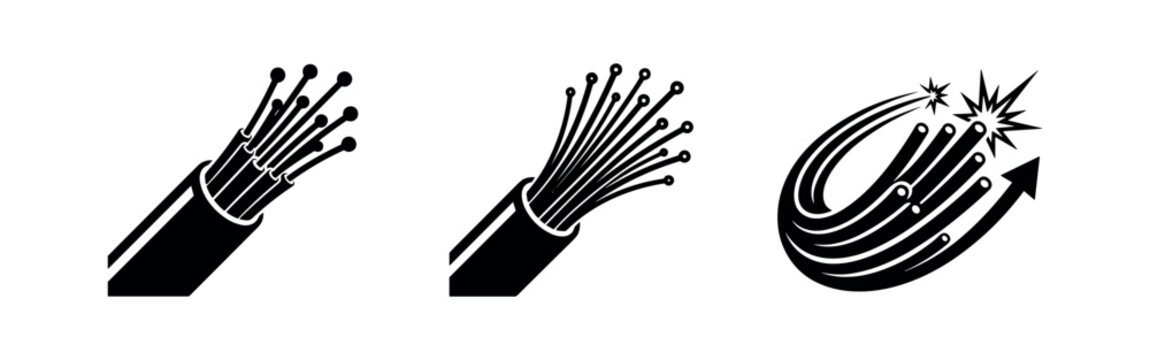 Fiber optic cable icons set. High-speed internet and data transmission concept.