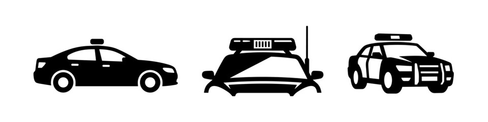Police Car Vehicle Icons Set, Law Enforcement Patrol Silhouettes for Security and Justice © Lili