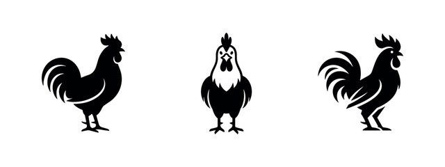Rooster Icons Set. Chicken, Cockerel, and Fowl Silhouettes. Farm Animal Vector Illustration © Lili