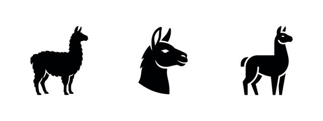 Fototapeta premium Llama Icons Set. Alpaca, South American Camelid, and Farm Animal Silhouettes