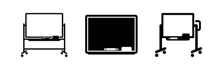 Whiteboard and blackboard icon set. Mobile presentation board and chalk board vector illustration on white background. © Lili
