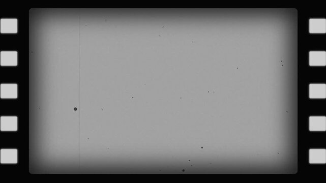 Black and white 35mm film frame overlay, antique retro projector dirt and grain loop