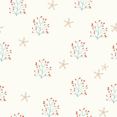 Hand drawn seamless seaweed nursery pattern on grainy paper © Jundelly Atelier