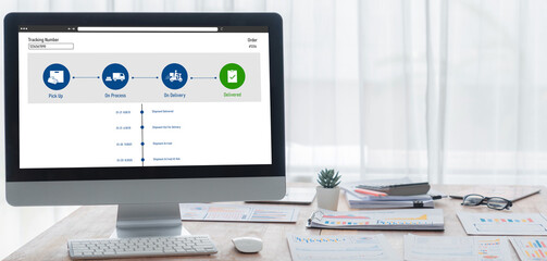 Fototapeta premium Delivery tracking system for e-commerce and brisk online business to timely goods transportation and delivery