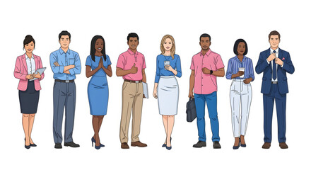 Obraz premium Diverse group of professional people standing in a row on white background
