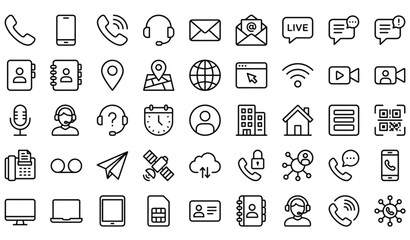 Fototapeta premium Modern Contact and Communication Linear Icon Collection – 45 Editable Stroke Web Vector Icons EPS 10