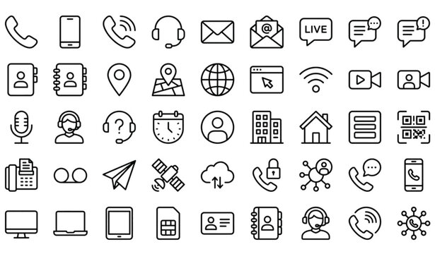 Modern Contact and Communication Linear Icon Collection &ndash; 45 Editable Stroke Web Vector Icons EPS 10