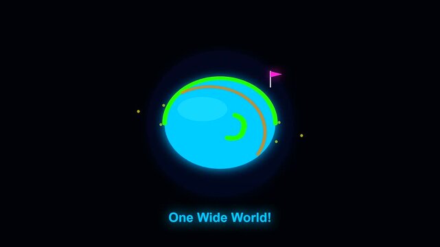 A spherical digital animation showing university life and interdisciplinary research as glowing light nodes rotating in space while capturing abstract planetary motion with neon colored markers