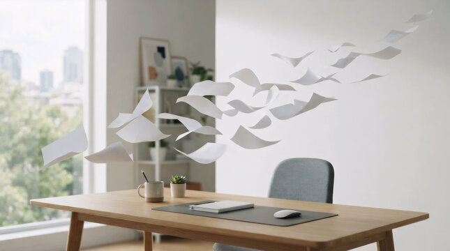 Floating Paper Sheets in an Office
