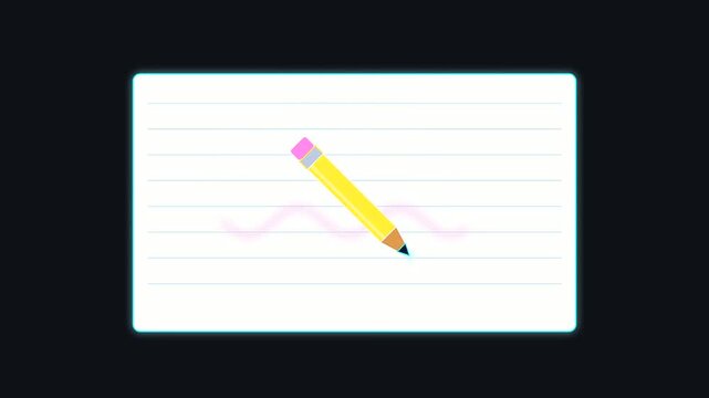 A yellow pencil writes on lined paper showing university life and interdisciplinary research while depicting the simple motion of taking academic notes in class