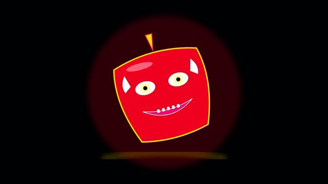 a whimsical red apple character rotates with a jovial expression as a golden week celebration unfolds amidst a crowded shrine for festive seasonal holiday joy