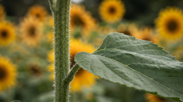 Close Up of Sunflower Stem and Leaf Texture.