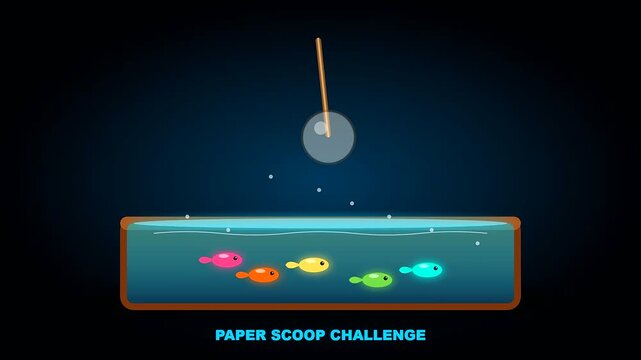 A scoop game reminiscent of a crowded shrine festival during golden week as a digital net captures glowing miniature fish swimming in a dark aquatic pool