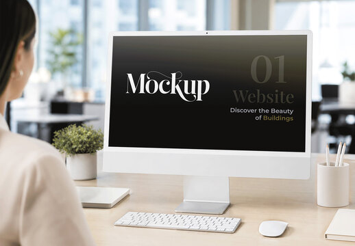 Computer Screen Office Desk Mockup