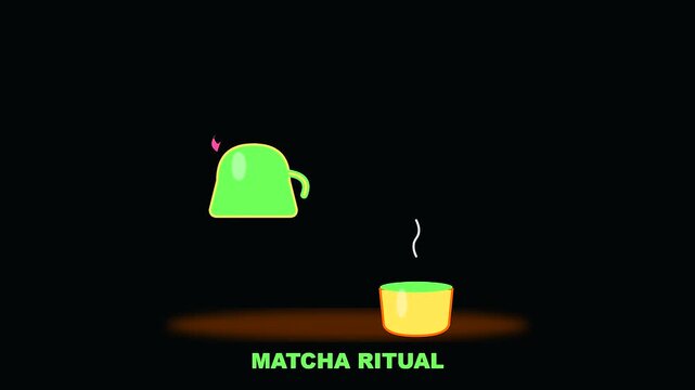 Minimalist green teapot pouring liquid into a ceramic cup during a golden week crowded shrine ritual ceremony featuring simple vector graphics and soft warm lighting
