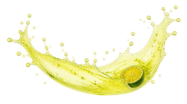 Lime Juice Splash with Fresh Fruit Slice on Transparent Background