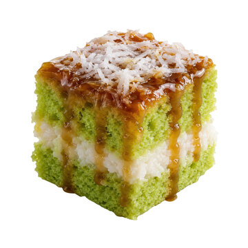 Pandan Cake Slice with Coconut and Gula Melaka Syrup