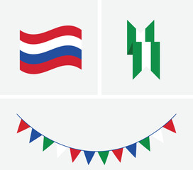Fototapeta premium Set of waving flag abstract symbol and colorful party bunting banner decoration celebration