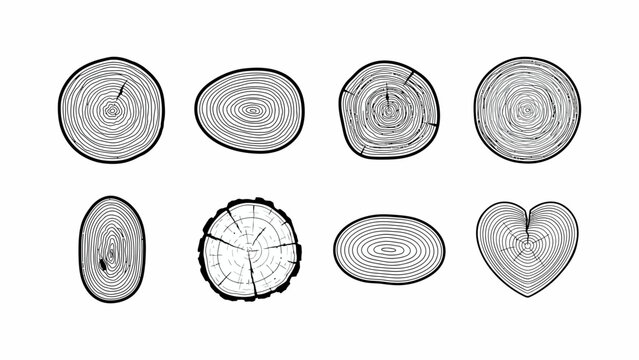 Collection of unique tree stump cross sections with natural ring patterns . Vector Flat Illustration.