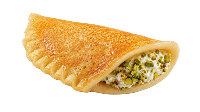 Qatayef Arabic Pancake with Cream and Pistachios