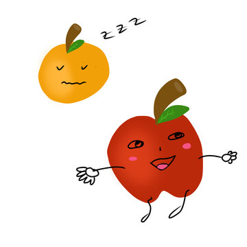 Illustration of an extroverted apple character and an introverted orange character
