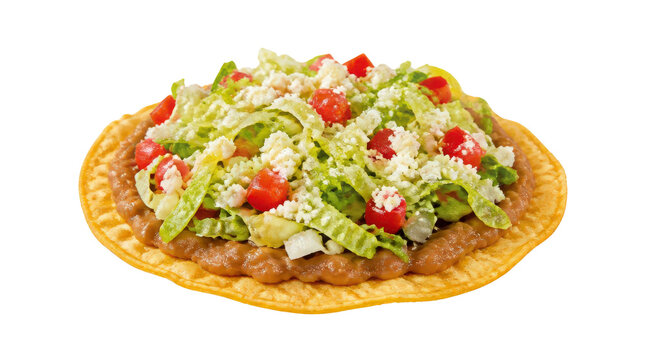 Tostada with Refried Beans, Lettuce and Tomato on Transparent Background