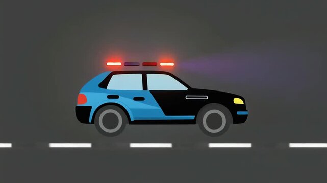 A modern police patrol car with flashing emergency lights, representing law enforcement, public safety, security services, emergency response, and community protection.