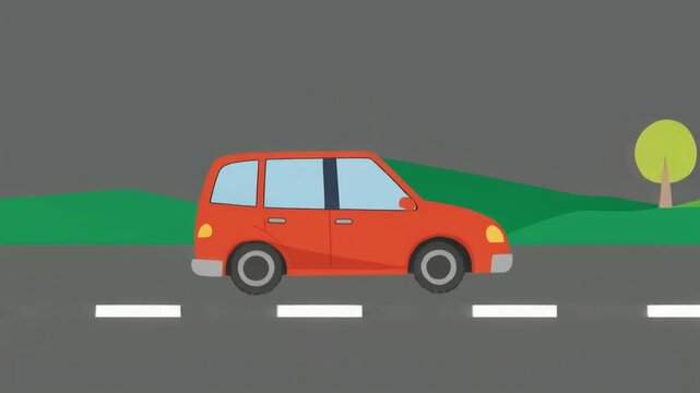 A simple red compact car illustration designed for transportation, urban travel, automotive projects, road safety, navigation, and modern mobility concepts.