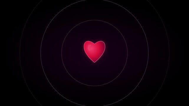 pulsing red heart icon over soft pink radial waves