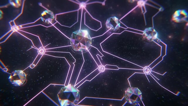 Glowing constellation connected by luminous stars and delicate neon lines across a cosmic night sky, creating a futuristic celestial illustration inspired by astronomy and deep space.