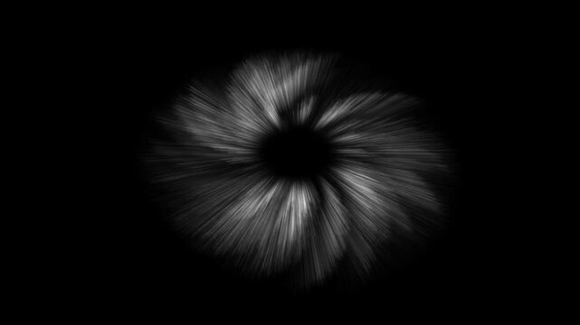 White light energy tunnel with flying particles, abstract digital cosmic vortex, flowing neon waves, futuristic technology background, high speed wormhole flight animation, seamless loop 4k