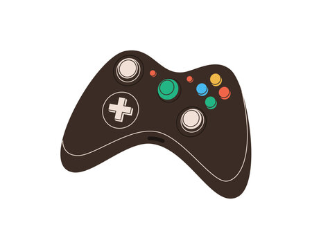 Modern cartoon game controller with joystick and gamepad style, shown as sticker. Video game gadget for gamer and player with console look, y2k inspired, fun electronic design.