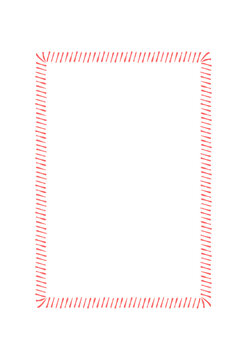 Trendy hand drawn invitation frame in a simple red rectangle. Vertical card border with quirky boarder line decor and minimal white background. Romantic template for wedding or birthday invite, cute