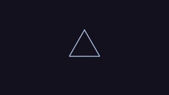 Abstract particle animation forming a geometric triangle shape on dark 4k background