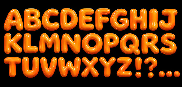 3D Halloween orange balloon alphabet set isolated on black background
