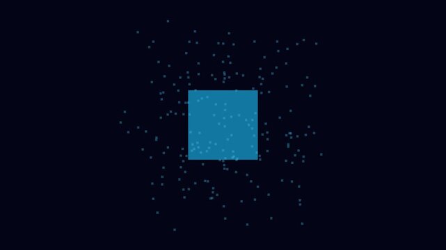 Blue square particle explosion motion background: digital data dissolve effect animation 4k