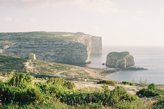 Collapsed Azure Window Remains Overlooking Dwejra Bay on Gozo Island, Malta