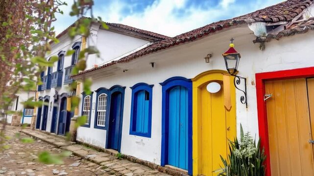 Paraty, streets and houses in the historic center. Paraty, in Rio de Janeiro, is a UNESCO listed colonial city. Time lapse.
