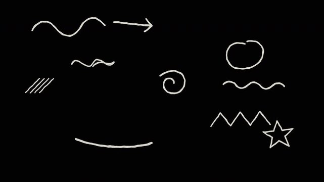 Animated chalk-like white strokes and scribbles looping perfectly on a pitch-black background.